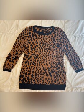 Talbots Leopard-Print Crewneck Sweater in Brown and Black